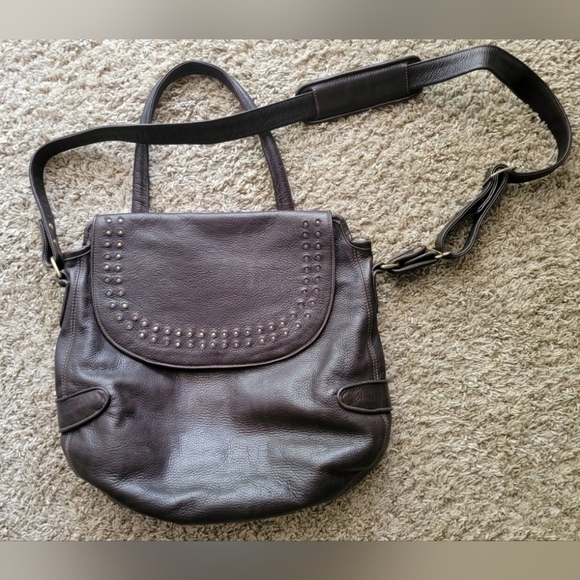 Calleen Cordero Handbags - Colleen Cordero Handstudded Messenger Crossbody Brown Leather Shoulder Bag